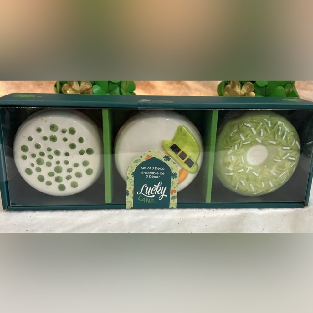 Lucky Lane (3) Ceramic Donuts St. Patrick’s Day NIB
